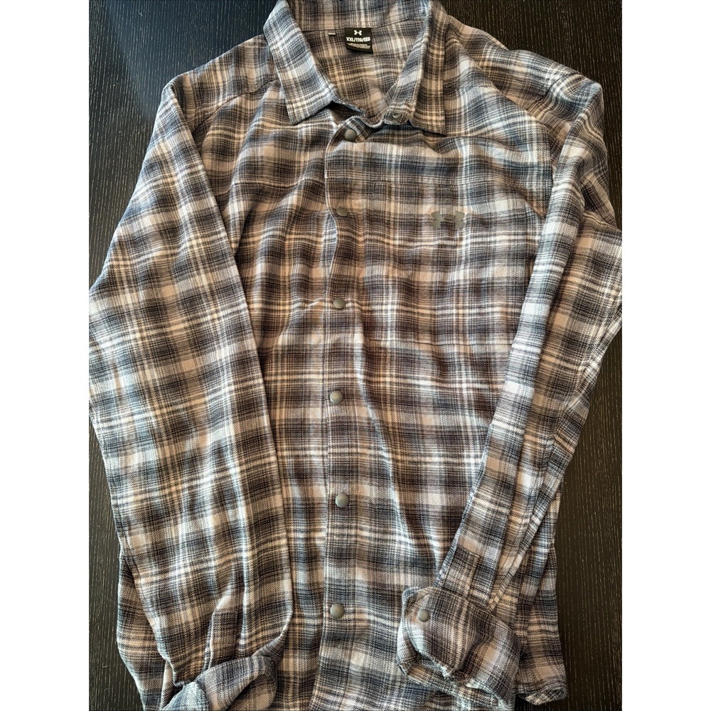 Under Armour Mens 2XL Gray Flannel Plaid Long Sleeve Snap Button Shirt